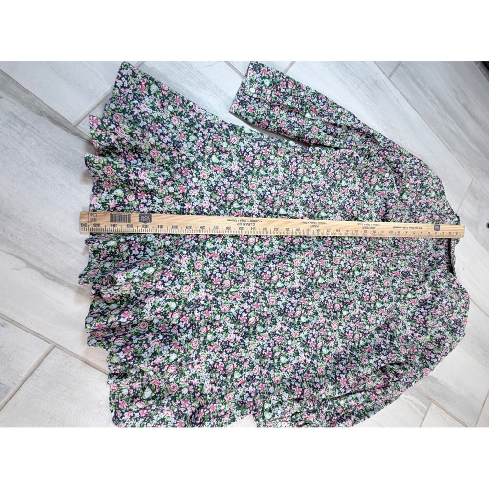 Tuckernuck Callahan Shirt Dress XXL Pink Green Floral Ruffle Hem Long Sleeve - Picture 6 of 7